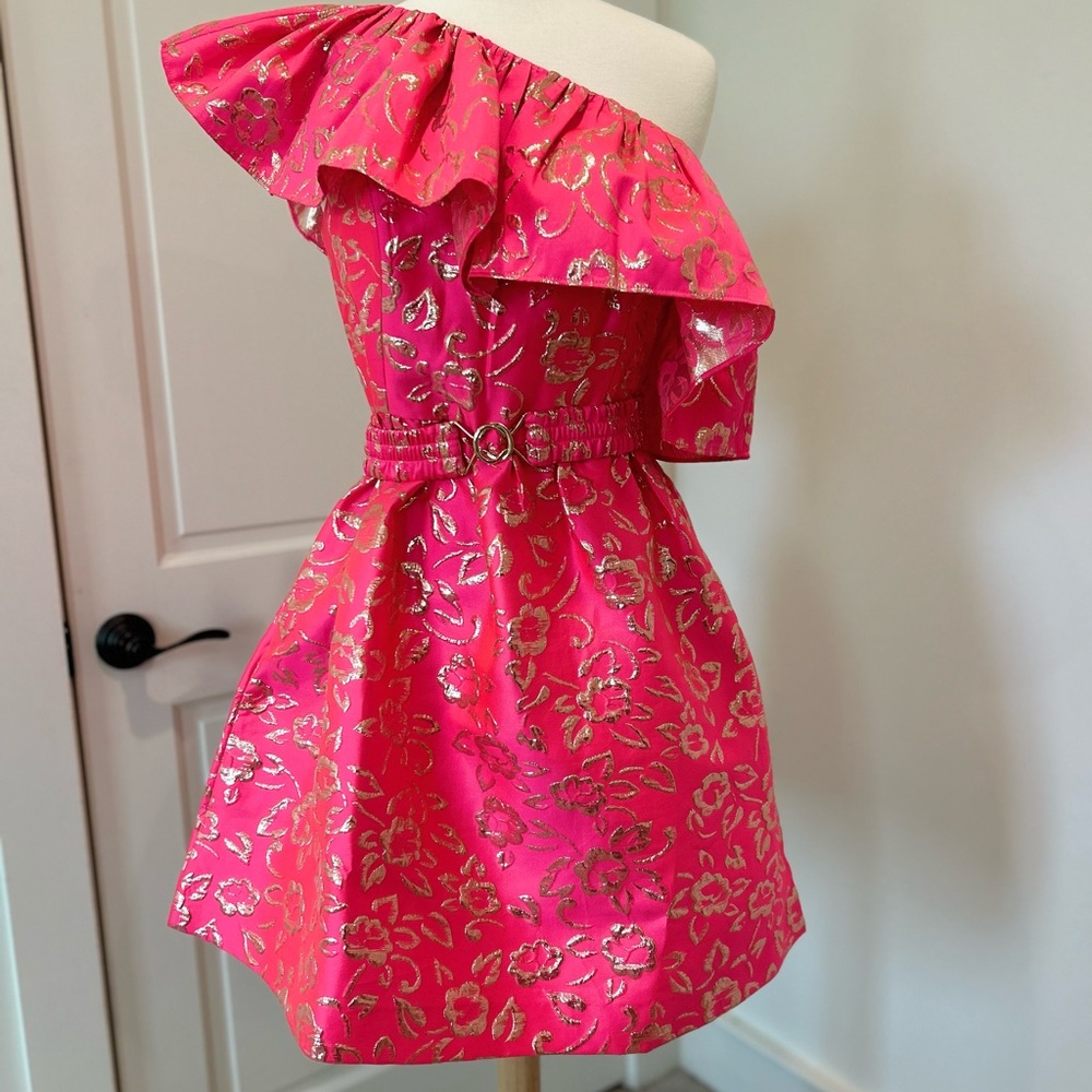NWT Lilly Pulitzer Shannie Hot Pink One-Shoulder Party Dress